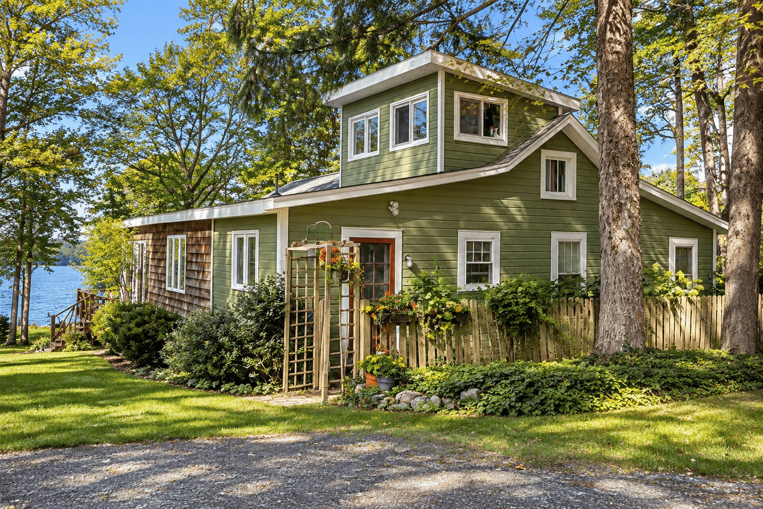 The Lake House at Skaneateles Landing beside wooded grounds