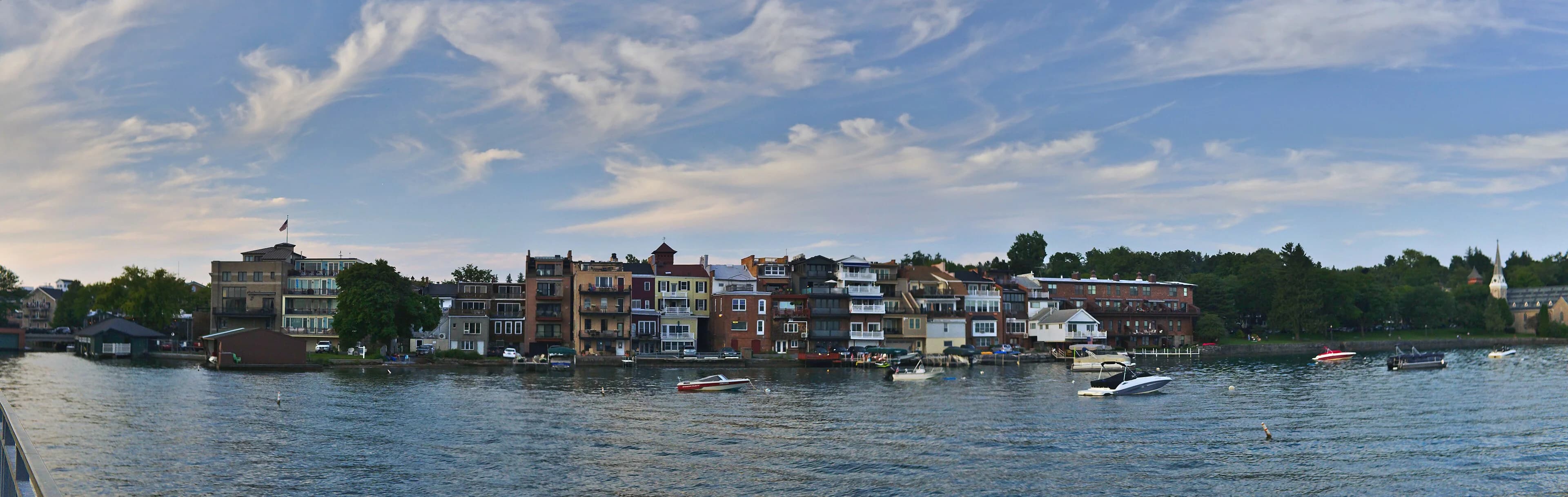 Skaneateles Village and waterfront seen across the lake